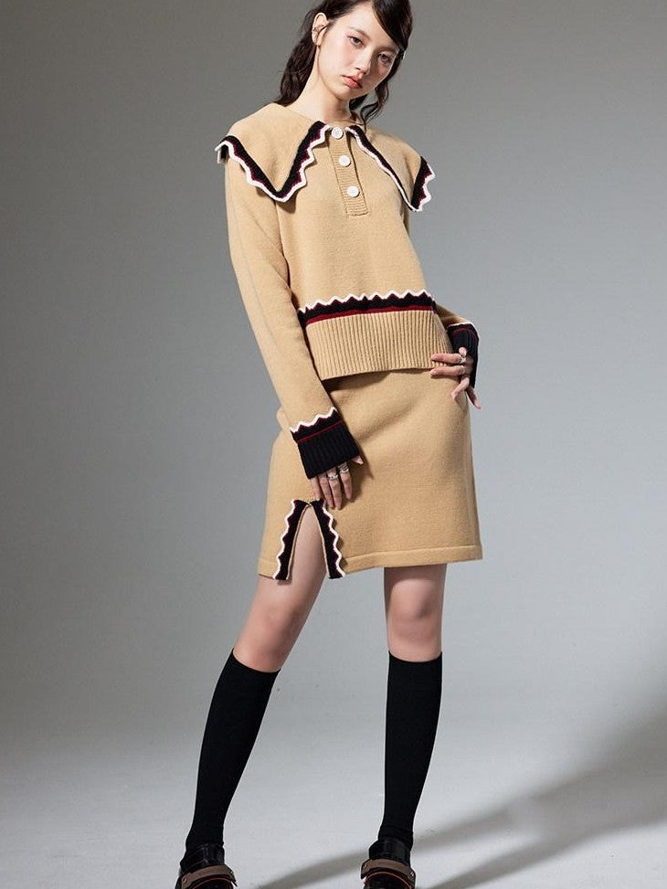 DIDDI MODA Collared Knit Colorblock Women&