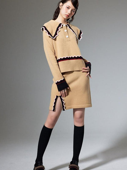 DIDDI MODA Collared Knit Colorblock Women&