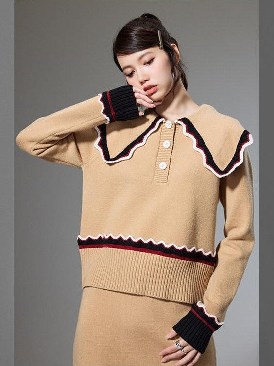 DIDDI MODA Collared Knit Colorblock Women&
