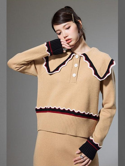 DIDDI MODA Collared Knit Colorblock Women&