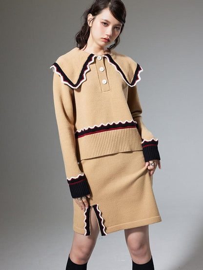 DIDDI MODA Collared Knit Colorblock Women&