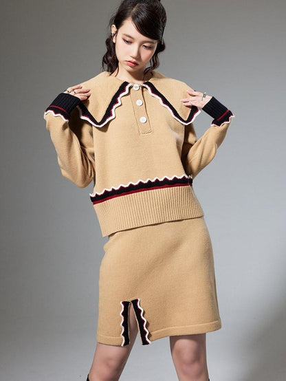 DIDDI MODA Collared Knit Colorblock Women&
