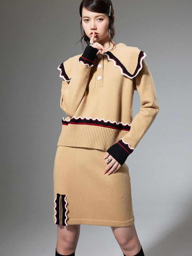DIDDI MODA Collared Knit Colorblock Women&