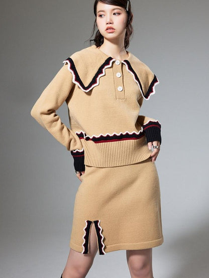 DIDDI MODA Collared Knit Colorblock Women&