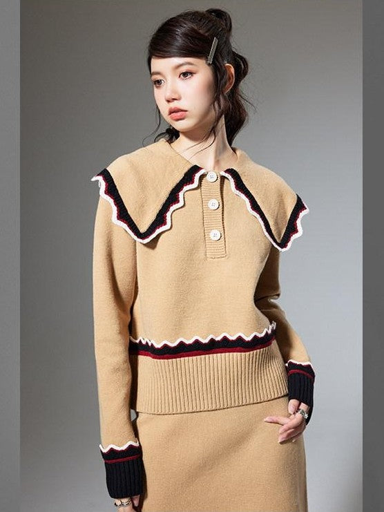 DIDDI MODA Collared Knit Colorblock Women&