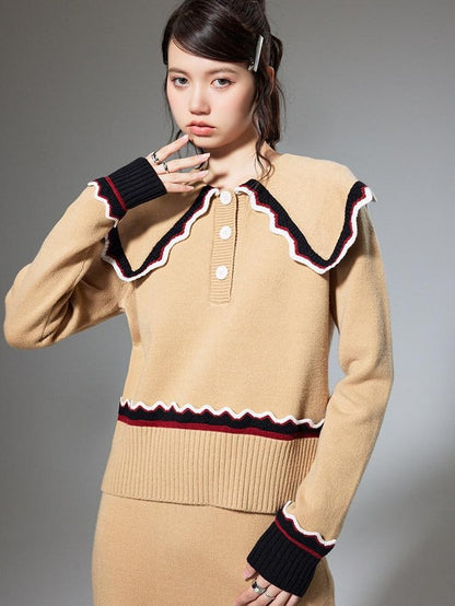 DIDDI MODA Collared Knit Colorblock Women&