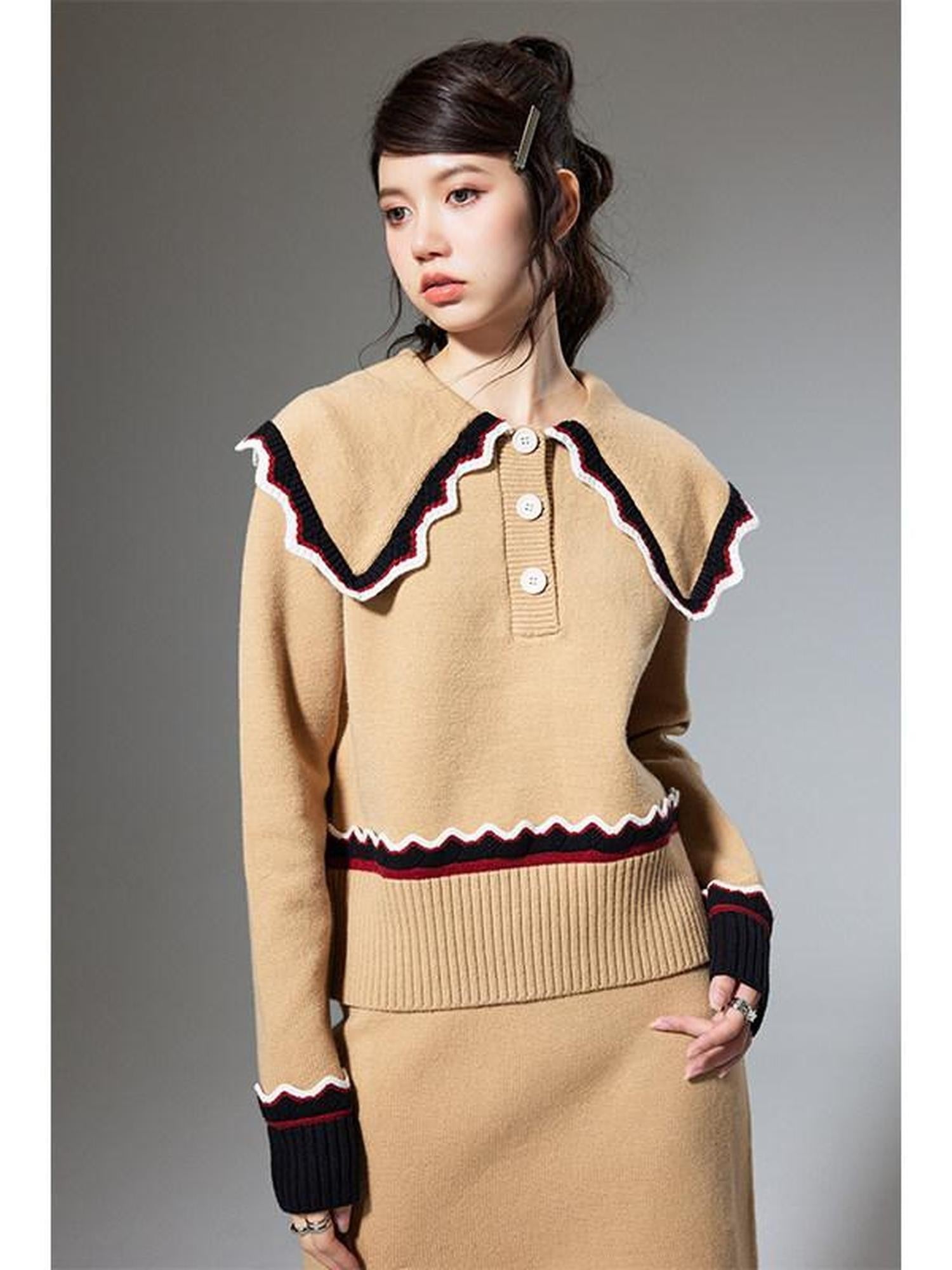DIDDI MODA Collared Knit Colorblock Women&