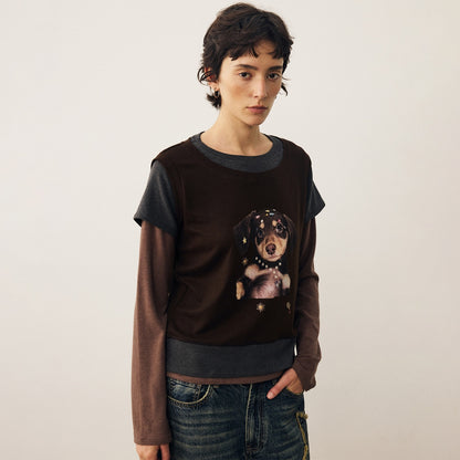 DIDDI_MODA_Color_Block_Dog_Print_Loose_Crewneck_Women&