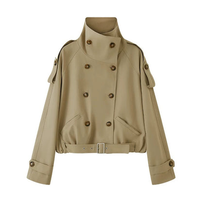 DIDDI_MODA_Color_Block_Double_Breasted_High_Stand_Collar_Women&