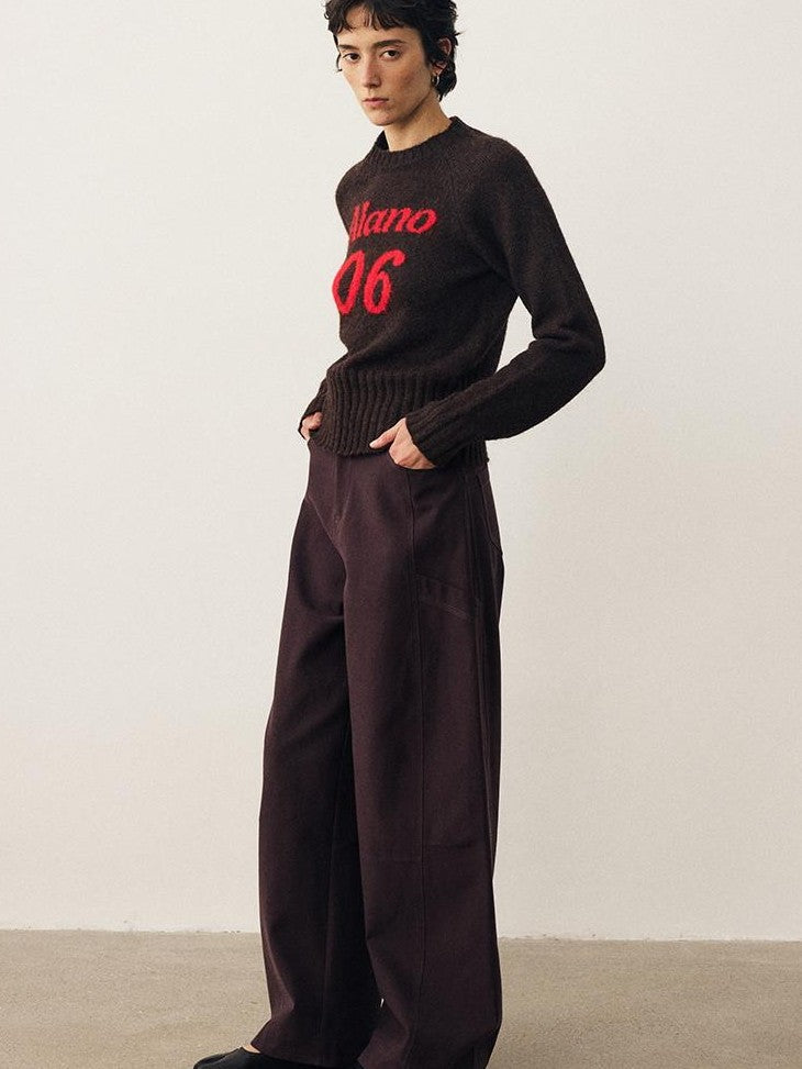 DIDDI MODA Color Block Letter Jacquard Raglan Sleeve Round Neck Women&