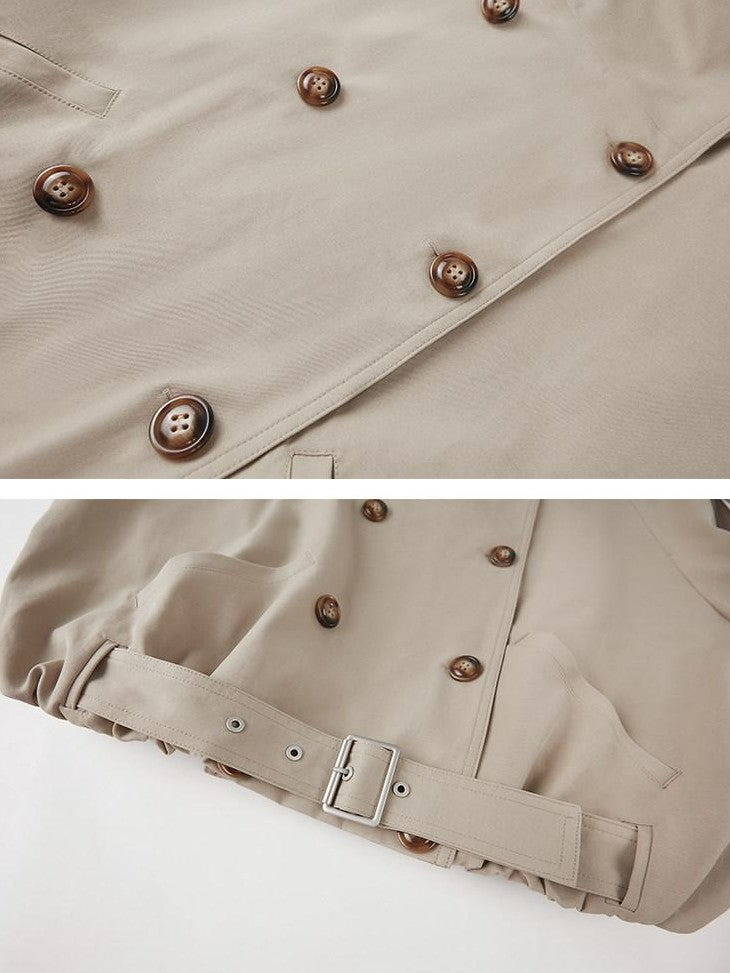DIDDI MODA Colorblock Double Breasted Stand Collar Short Women&