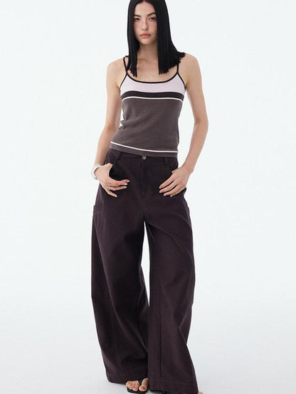 DIDDI MODA Colorblock Textured Cropped Waist Cinched Slim Fit Women&