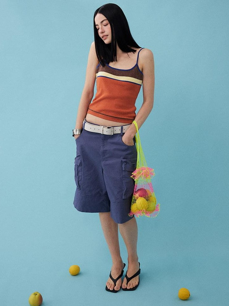 DIDDI MODA Colorblock Textured Cropped Waist Cinched Slim Fit Women&