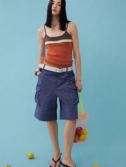 DIDDI MODA Colorblock Textured Cropped Waist Cinched Slim Fit Women&