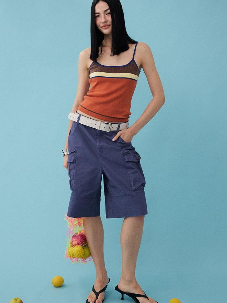 DIDDI MODA Colorblock Textured Cropped Waist Cinched Slim Fit Women&