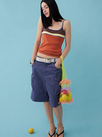 DIDDI MODA Colorblock Textured Cropped Waist Cinched Slim Fit Women&