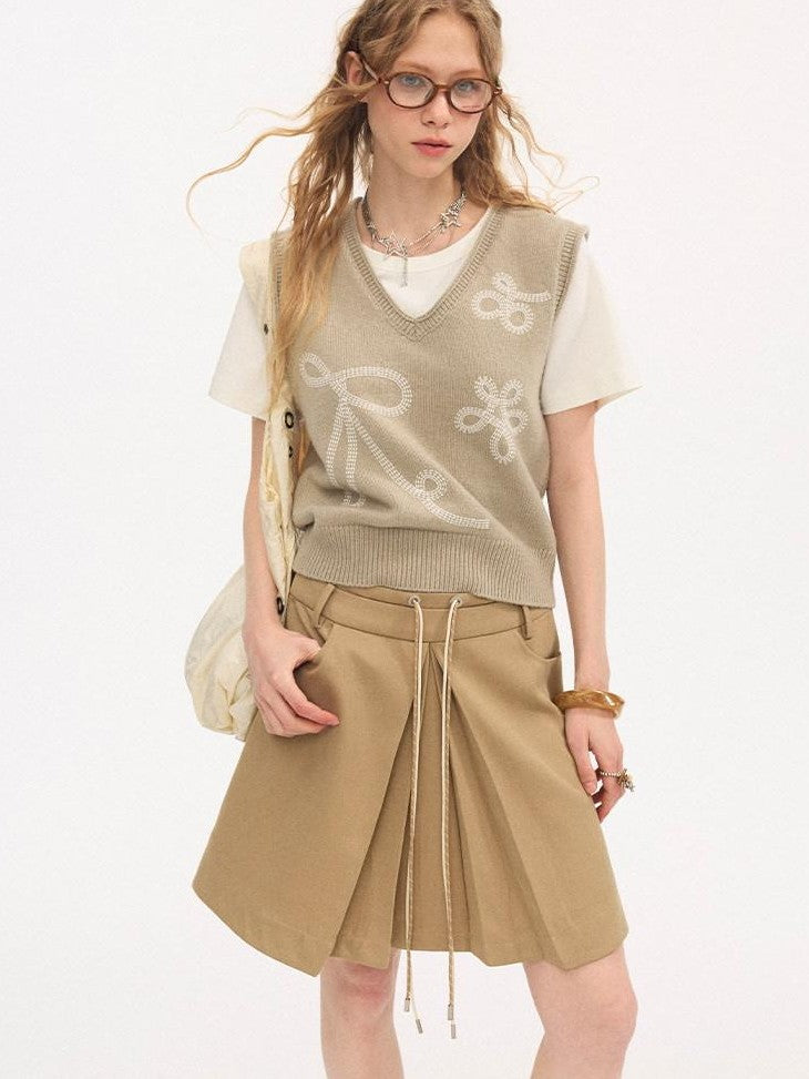 DIDDI MODA Colorblock Tie Waist Pleated Women&