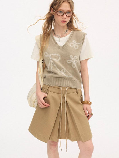 DIDDI MODA Colorblock Tie Waist Pleated Women&