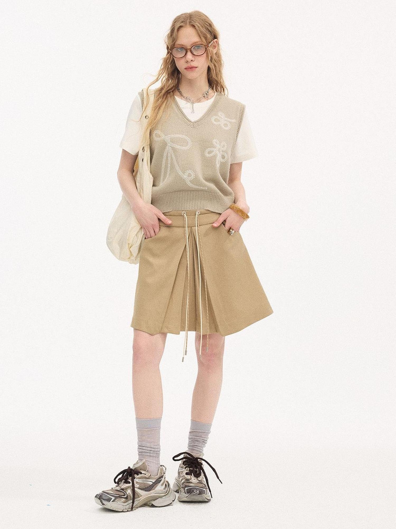 DIDDI MODA Colorblock Tie Waist Pleated Women&