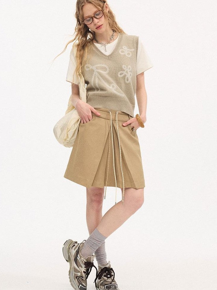 DIDDI MODA Colorblock Tie Waist Pleated Women&