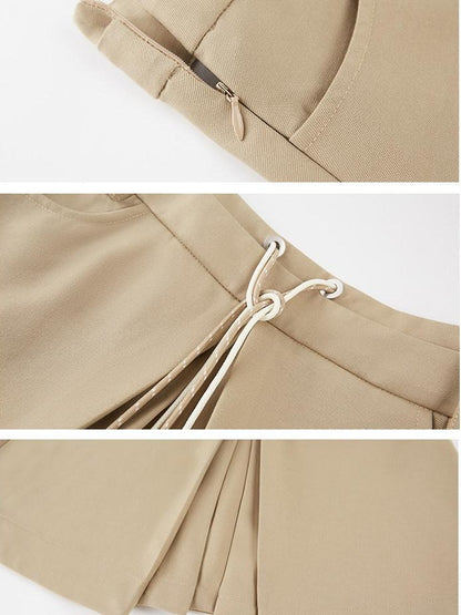 DIDDI MODA Colorblock Tie Waist Pleated Women&