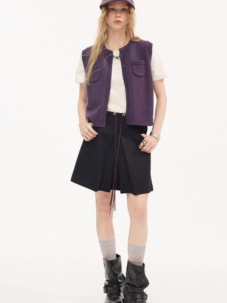 DIDDI MODA Colorblock Tie Waist Pleated Women&
