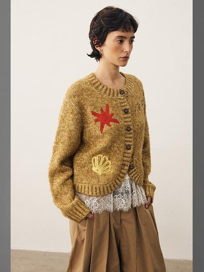 DIDDI MODA Colorful Embroidered Yarn Mix Drop Shoulder Round Neck Loose Cropped Women&
