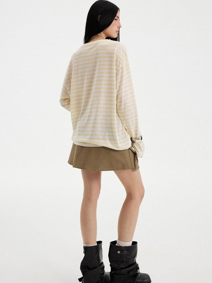 DIDDI MODA Colorful Striped Letter Puppy Print Round Neck Women&