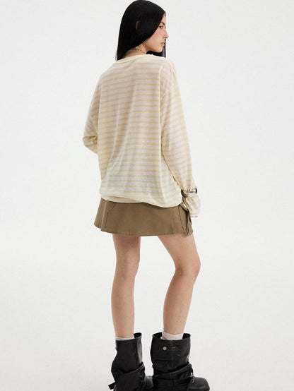 DIDDI MODA Colorful Striped Letter Puppy Print Round Neck Women&