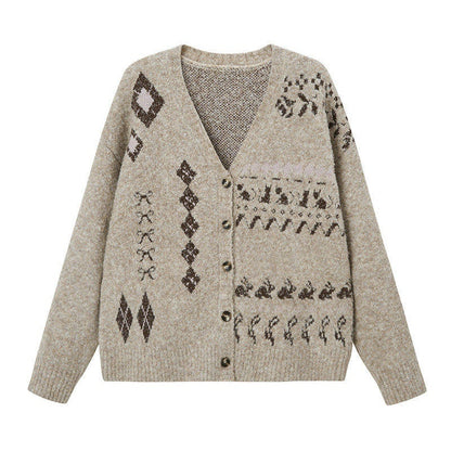 DIDDI_MODA_Contrast_Argyle_Single_Row_Button_Crew_Neck_Women&