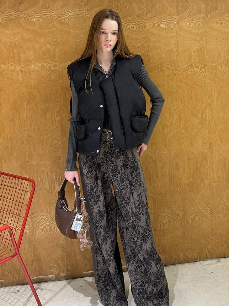 DIDDI MODA Contrast Belt Leopard Print Wide Leg Loose Casual Women&