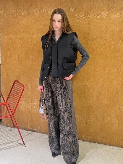 DIDDI MODA Contrast Belt Leopard Print Wide Leg Loose Casual Women&
