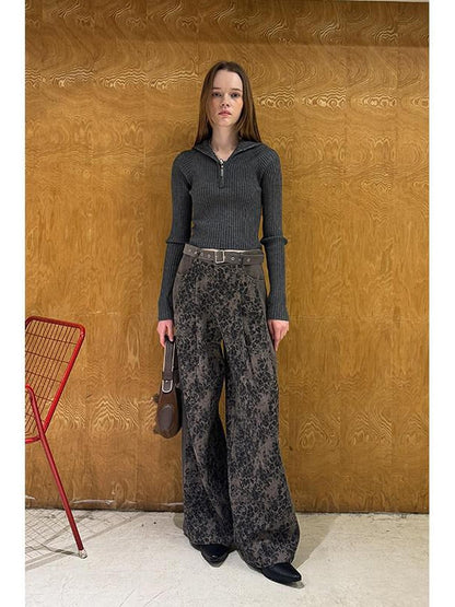DIDDI MODA Contrast Belt Leopard Print Wide Leg Loose Casual Women&