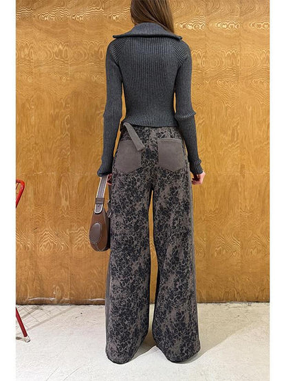 DIDDI MODA Contrast Belt Leopard Print Wide Leg Loose Casual Women&
