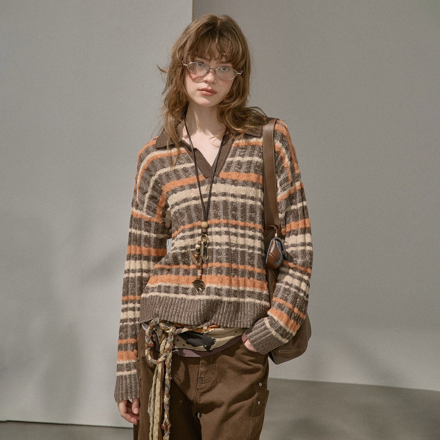 DIDDI_MODA_Contrast_Striped_Cable_Knit_V-neck_Loose_Pullover_Women&