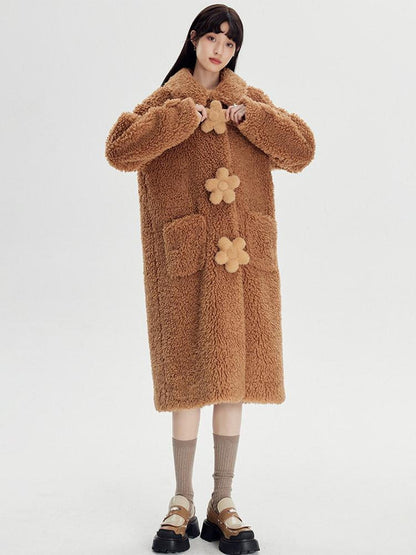 DIDDI MODA Cream 3d Floral Fuzzy Loose Pocket Women&