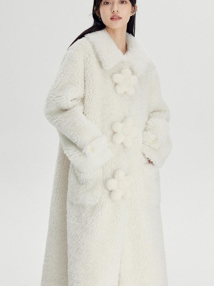 DIDDI MODA Cream 3d Floral Fuzzy Loose Pocket Women&