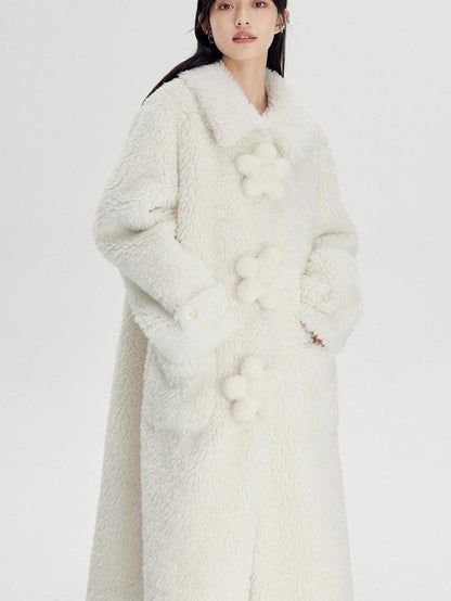 DIDDI MODA Cream 3d Floral Fuzzy Loose Pocket Women&