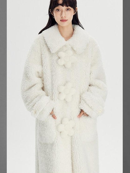 DIDDI MODA Cream 3d Floral Fuzzy Loose Pocket Women&
