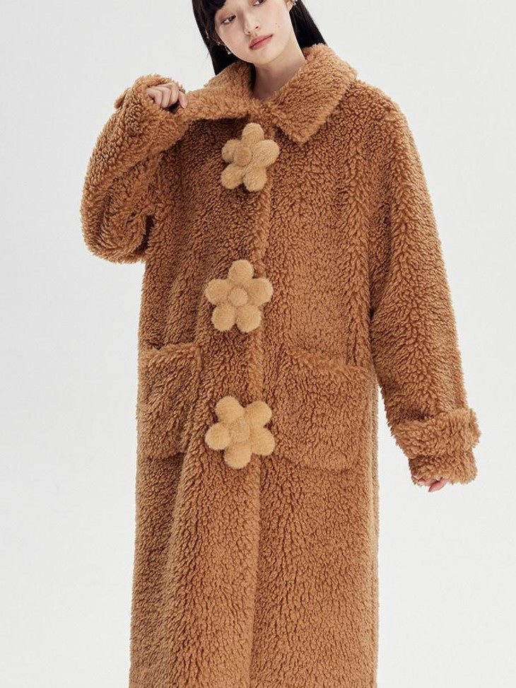 DIDDI MODA Cream 3d Floral Fuzzy Loose Pocket Women&