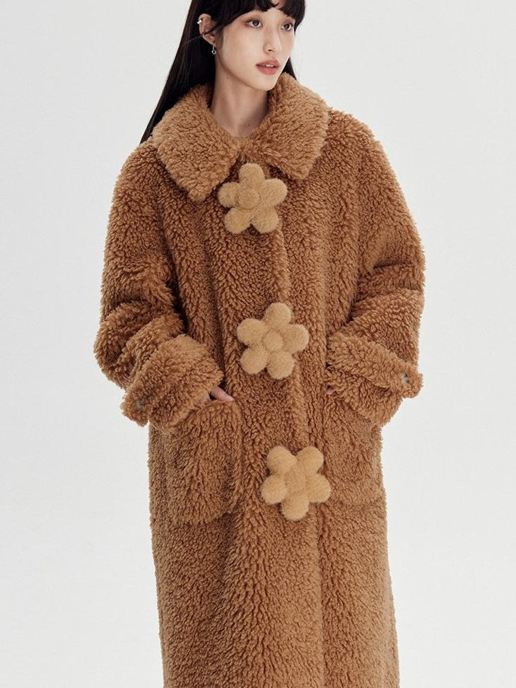 DIDDI MODA Cream 3d Floral Fuzzy Loose Pocket Women&