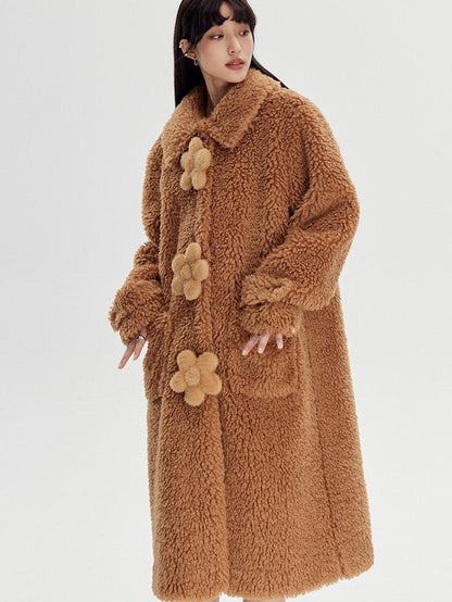DIDDI MODA Cream 3d Floral Fuzzy Loose Pocket Women&