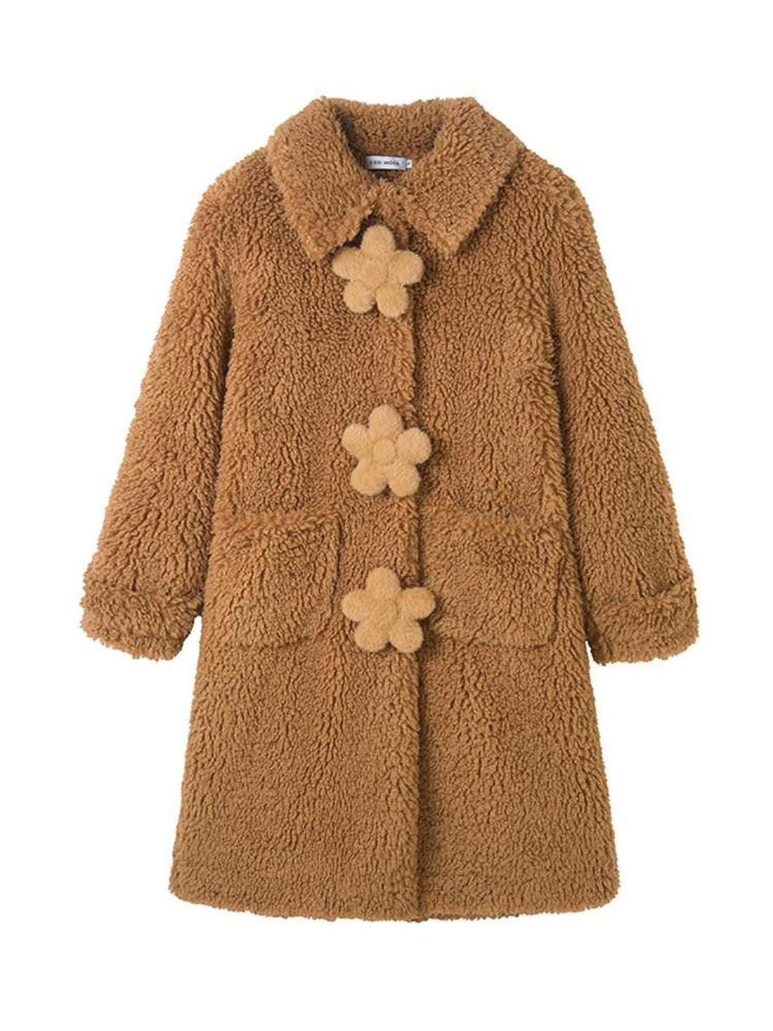 DIDDI MODA Cream 3d Floral Fuzzy Loose Pocket Women&