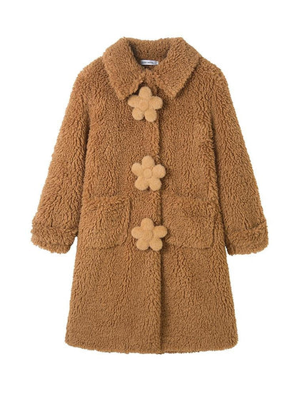 DIDDI MODA Cream 3d Floral Fuzzy Loose Pocket Women&