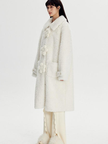 DIDDI MODA Cream 3d Floral Fuzzy Loose Pocket Women&