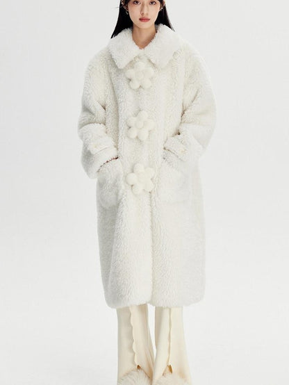 DIDDI MODA Cream 3d Floral Fuzzy Loose Pocket Women&