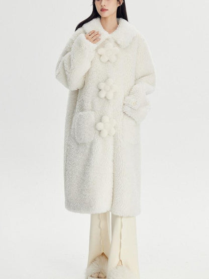 DIDDI MODA Cream 3d Floral Fuzzy Loose Pocket Women&