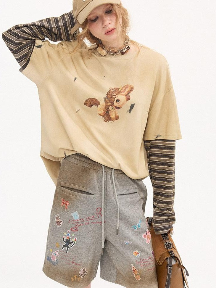 DIDDI MODA Cropped Faux Layered Camisole Pony Print Slim Women&