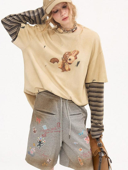DIDDI MODA Cropped Faux Layered Camisole Pony Print Slim Women&