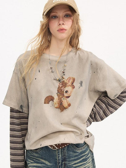 DIDDI MODA Cropped Faux Layered Camisole Pony Print Slim Women&